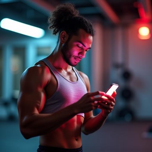 Sportif consultant une application de fitness